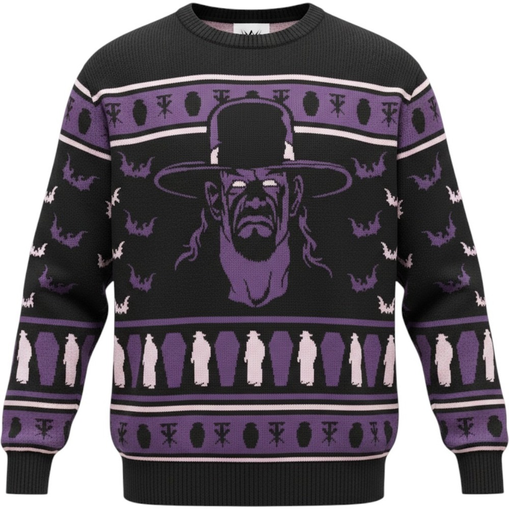 WWE The Undertaker Ugly Christmas Sweater FUN.com Black Purple Mens 2X
